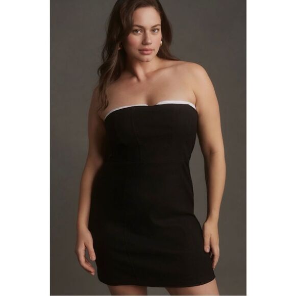 NEW Anthropologie Maeve Strapless Black White Magic Peekaboo Mini Dress Plus 1X - Picture 3 of 4
